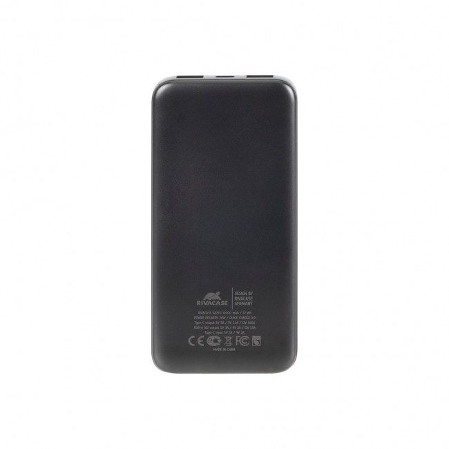 Powerbank RIVACASE 10000 mAh USB-C 20W + LCD black (1x I/O USB-C PD 18W / PD 20W, 2x USB-A QC 3.0 18W, LCD, black)