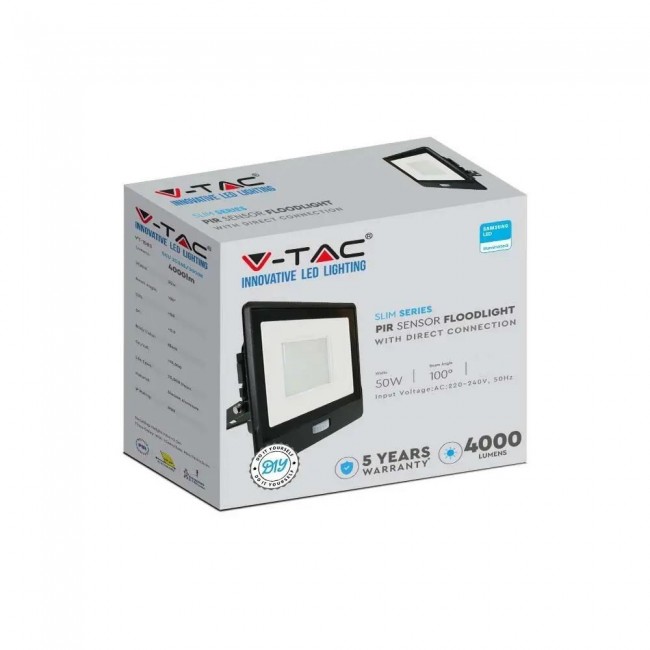 V-TAC LED floodlight with motion sensor 50W 6500K 4000lm