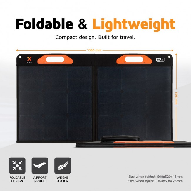 Xtorm Portable Solar Panel 100W, (USB QC3.0 18W, USB-C PD45W, DC/MC4 100W)