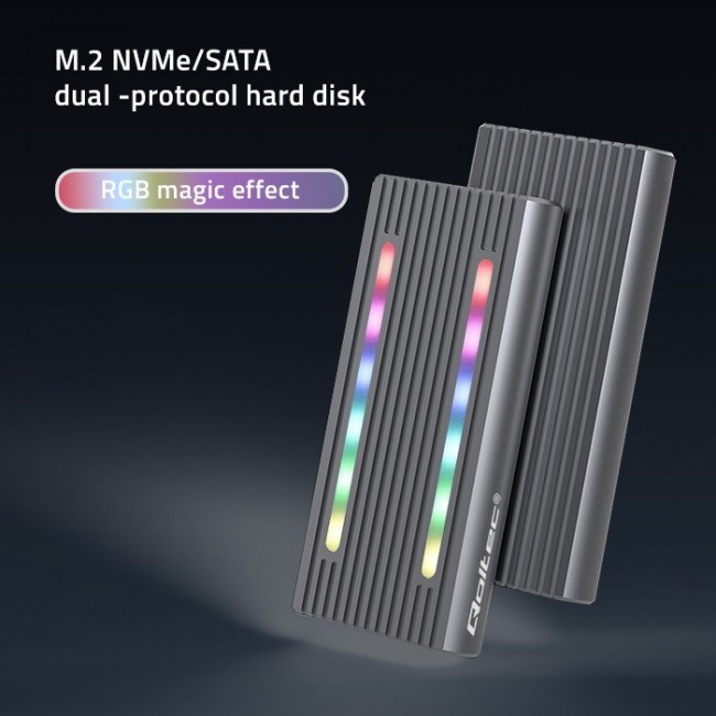 Qoltec 52272 Enclosure for drive M.2 SSD | SATA | NVMe | RGB LED | USB-C | 4TB