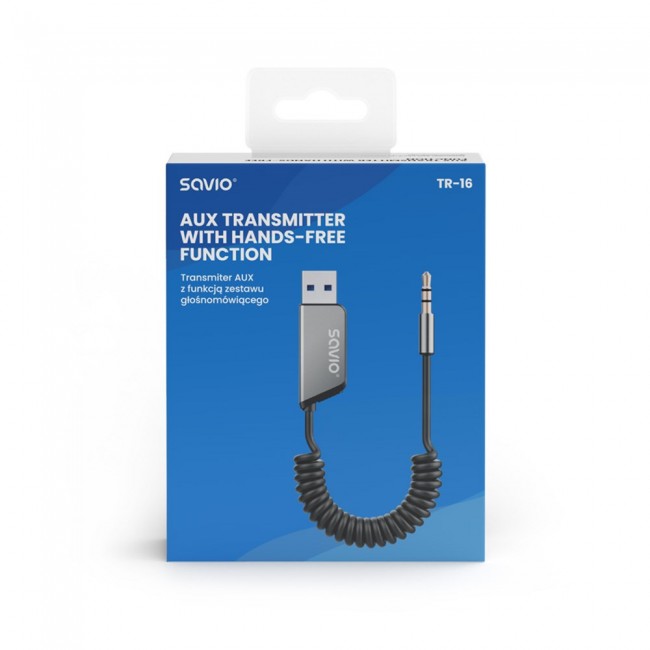 Savio TR-16 Transmitter AUX adapter with hands-free function, Bluetooth 5.3, Google Assistant/Siri