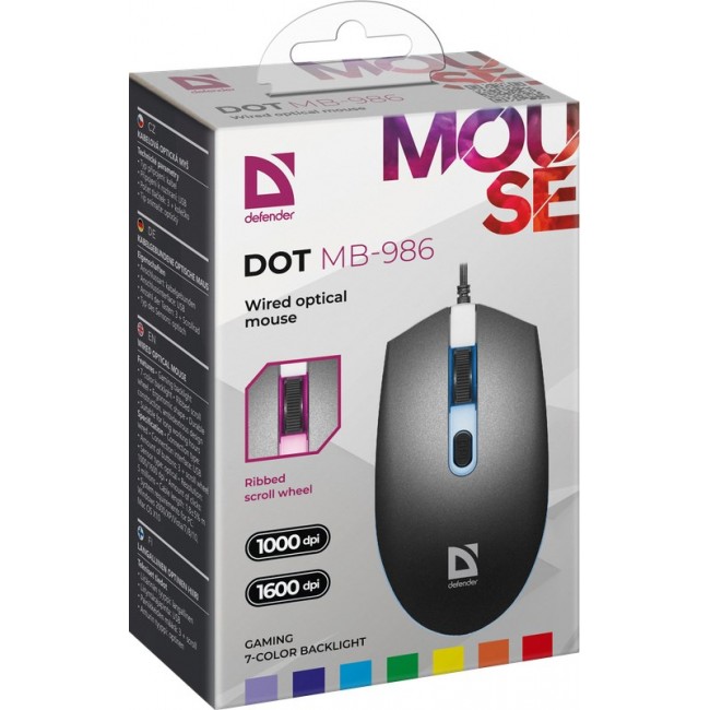 Defender DOT MB-986 mouse Ambidextrous USB Type-A Optical 1600 DPI