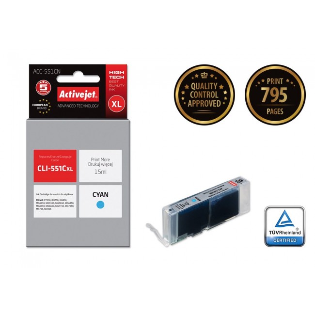 Activejet ACC-551CN Ink cartridge (replacement for Canon CLI-551C Supreme 15 ml cyan)
