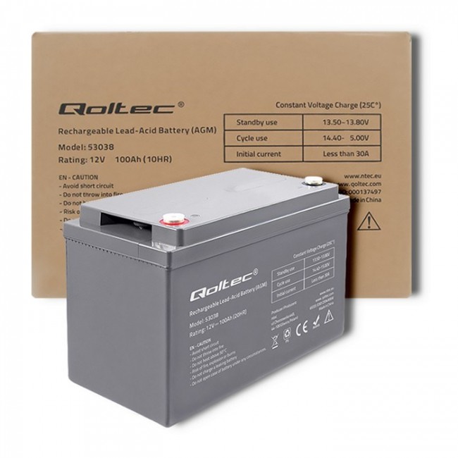 Qoltec 53038 AGM battery | 12V | 100Ah | max 1200A