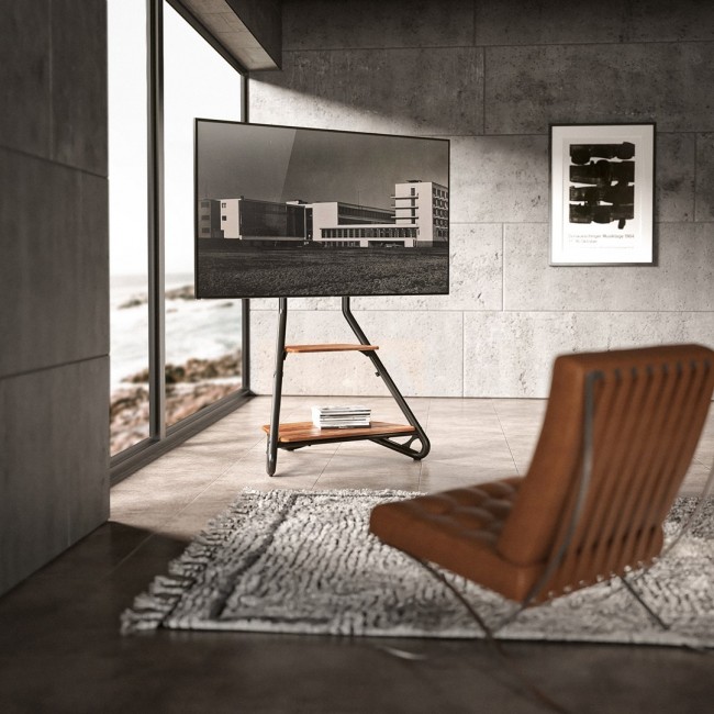 Maclean MC-455 Freestanding Corner TV Stand in Bauhaus Style, Free-standing TV Holder with Two Levels, Made of Wood, Load Capacity up to 10 kg, TV Mount up to 40 kg, 37-75'', Max. VESA 600x400, Max. Height 1460mm