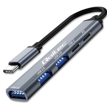 Qoltec 53790 Hub Adapter USB-C 3.1 5in1 | USB-C PD| USB-C | 2x USB 2.0 | USB 3.0