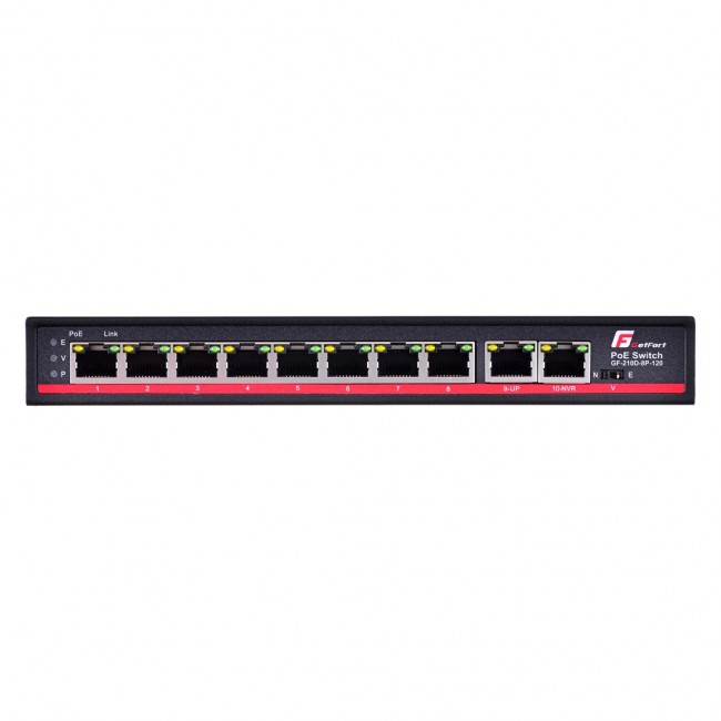 GetFort GF-210D-8P-120 network switch Unmanaged L2 Gigabit Ethernet (10/100/1000) Power over Ethernet (PoE) Black