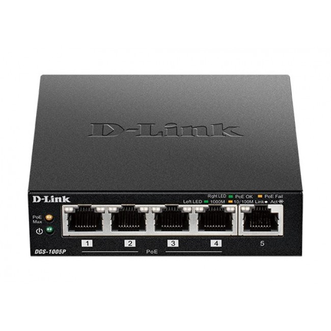 D-Link DGS-1005P/E network switch Unmanaged Gigabit Ethernet (10/100/1000) Power over Ethernet (PoE) Black