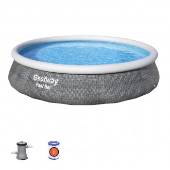 Bestway Fast Set 57376 above ground pool Inflatable pool Round 7340 L Grey