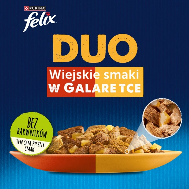 Felix Fantastic Duo Country Flavours with Beef and Poultry, Chicken, Tzatziki, Lamb, Veal, Turkey and Liver in Jell-O -12 x 85g