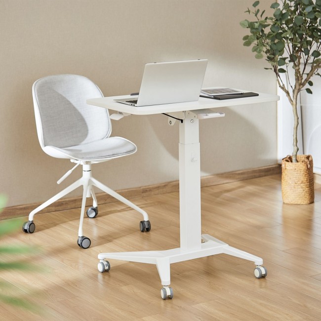 Maclean MC-453 W Mobile Laptop Desk with Pneumatic Height Adjustment, Laptop Table with Wheels, 80 x 52 cm, Max. 8 kg, Height Adjustable Max. 109 cm (White)
