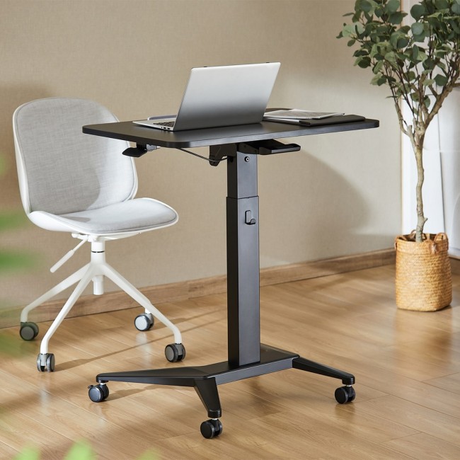 Maclean MC-453 B Mobile Laptop Desk with Pneumatic Height Adjustment, Laptop Table with Wheels, 80 x 52 cm, Max. 8 kg, Height Adjustable Max. 109 cm (Black)