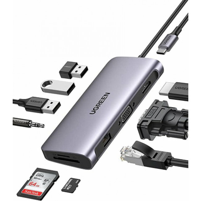 Ugreen 80133 interface hub USB 3.2 Gen 1 (3.1 Gen 1) Type-C 5000 Mbit/s Grey