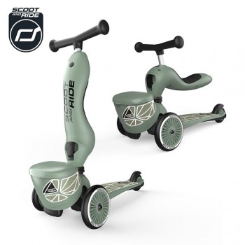 Scoot & Ride Highwaykick 1 LIFESTYLE 2W1 RIDER AND HOLIDAY WITH LOCKED STORAGE BAG 1-5 YEARS GREEN LINES