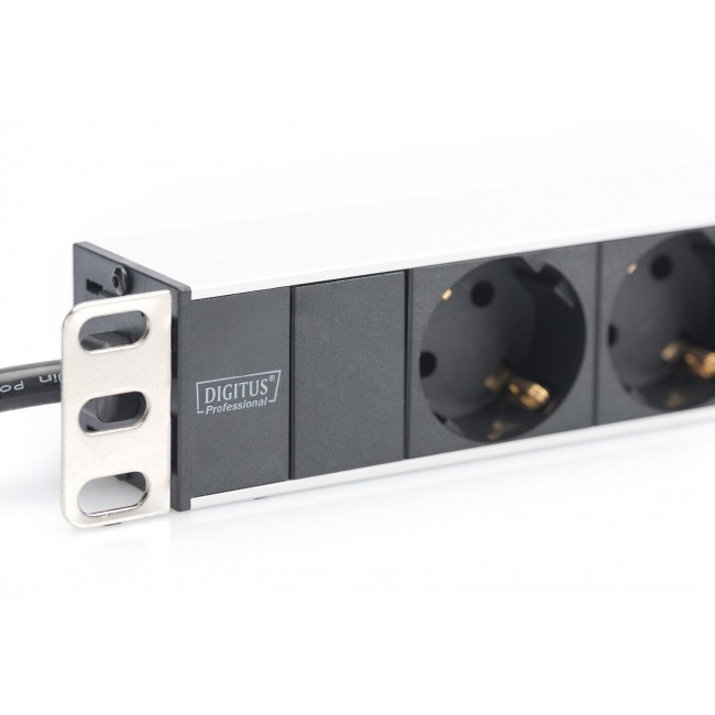 Digitus aluminum outlet strip, 8 safety outlets, 2 m supply safety plug