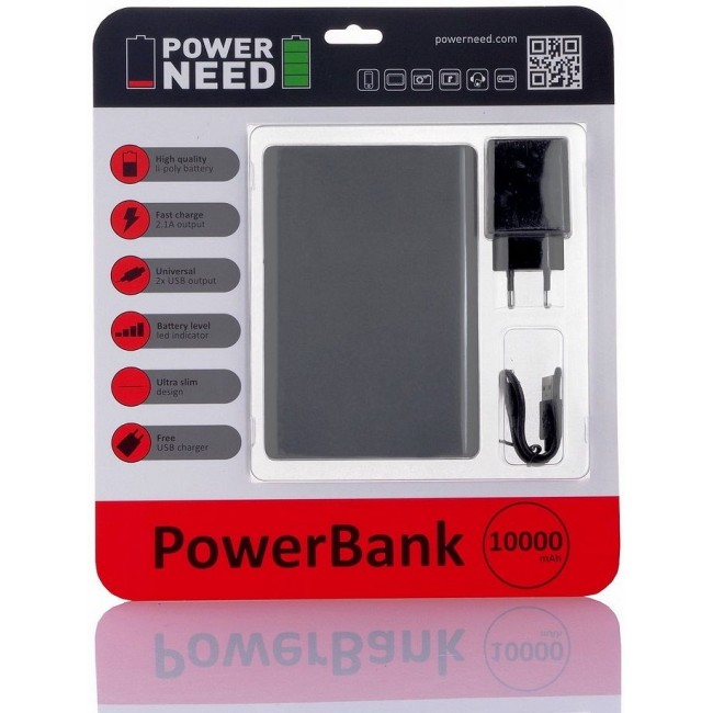PowerNeed P10000S power bank Lithium Polymer (LiPo) 10000 mAh Black