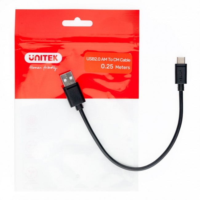 UNITEK USB CABLE USB-A USB-C 25CM, Y-C480BK