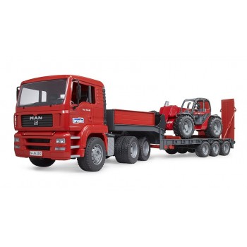Auto MAN TGA with low-bed semitrailer and telehandler Manitou MLT 633 Bruder