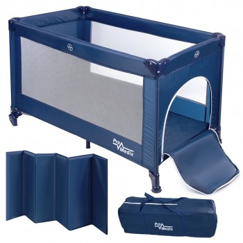 Promedix travel cot, 125x65x74cm, blue, wheels, protective cover, PR-803 B