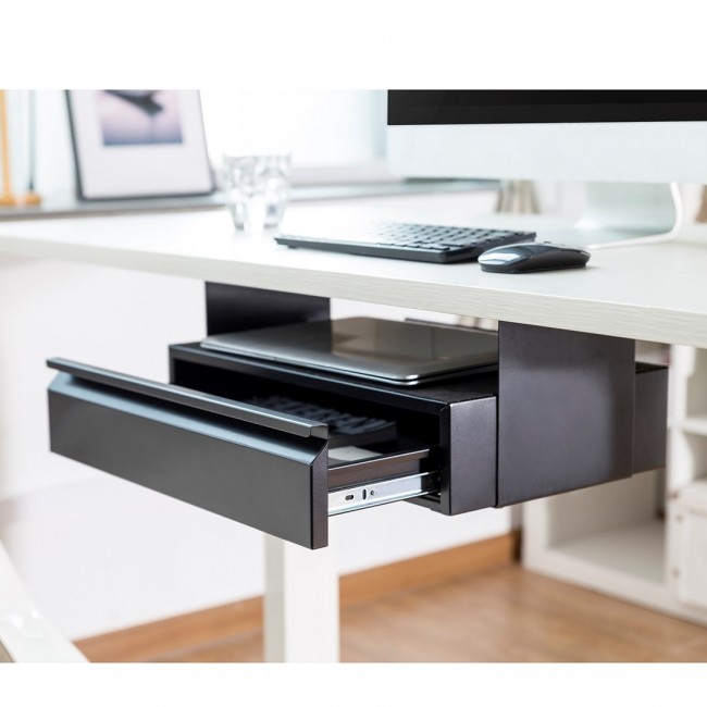 Maclean MC-875 Under Desk Steel Drawer with Shelf Up to Max. 5kg Base Under Table Holder Hanging Drawer with Organiser