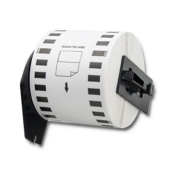 Qoltec 50239 Tape for BROTHER DK-22205 | 62mm x 30.48m | White / Black overprint | Roller with handle
