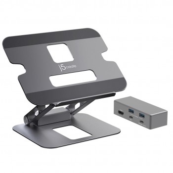 Podstawka ergonomiczna do notebooka ze stacją dokującą j5create Multi-Angle 4K Docking Stand USB-C 1x4K HDMI/2xUSB 3.1/1xUSB-C/ kolor srebrny JTS327-N