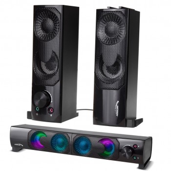 2 in 1 PC Speaker Soundbar Computer RGB LED Backlight Stereo Gaming USB 2 x 3W AUX 3.5 mm