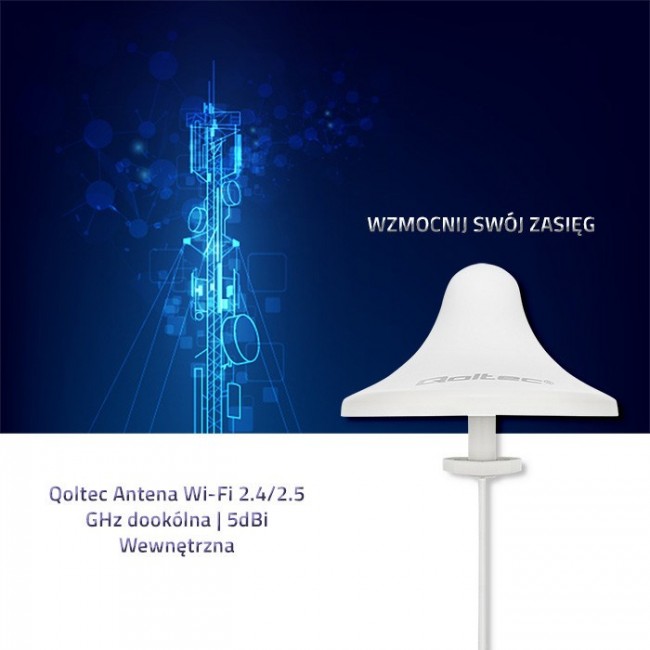Qoltec 57036 Wi-Fi 2.4/2.5GHz omnidirectional antenna | 5dBi | Indoor