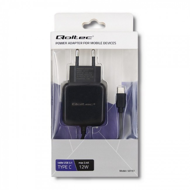 Qoltec 50197 Charger 12W | 5V | 2.4 | USB type C | Black