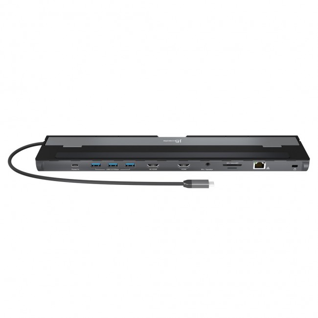 j5create JCD542-N USB-C Dual HDMI Docking Station, includes 2x HDMI ports and 4x USB ports, Grey & Black