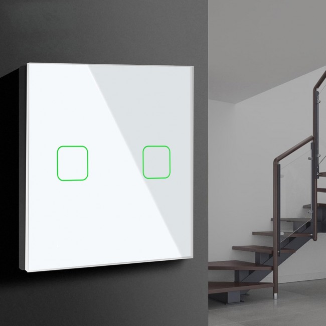 Touch Changeover Switch Light Switch Cross Switch Wall Switch Stair Switch with Color Change LED Backlight Recessed Switch 2-Fold Angular White