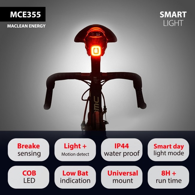 Maclean MCE355 Bike Tail Light Rear Light COB LED Light 125 Lumens USB Rechargeable Battery 3 Flashing Modes IP44 Waterproof