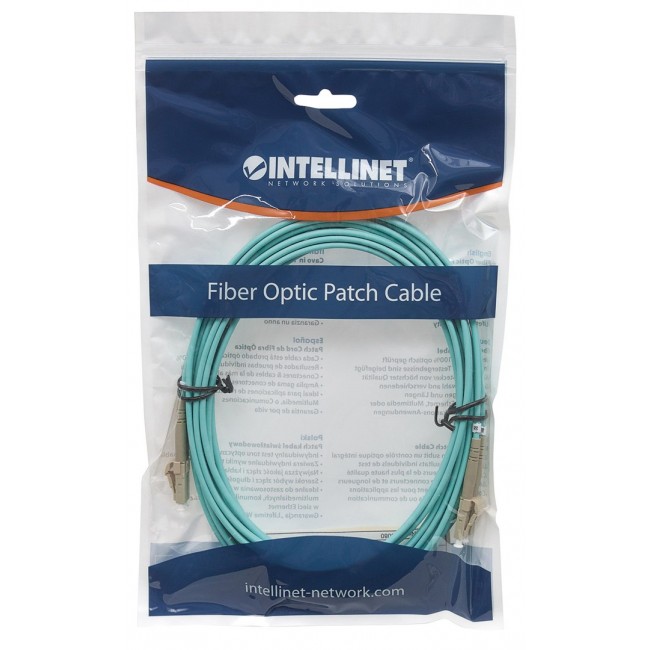 Intellinet Fiber Optic Patch Cable, OM3, LC/LC, 2m, Aqua, Duplex, Multimode, 50/125 m, LSZH, Fibre, Lifetime Warranty, Polybag