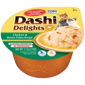 INABA Dashi Delights Chicken with bonito flakes in broth - cat treats - 70g