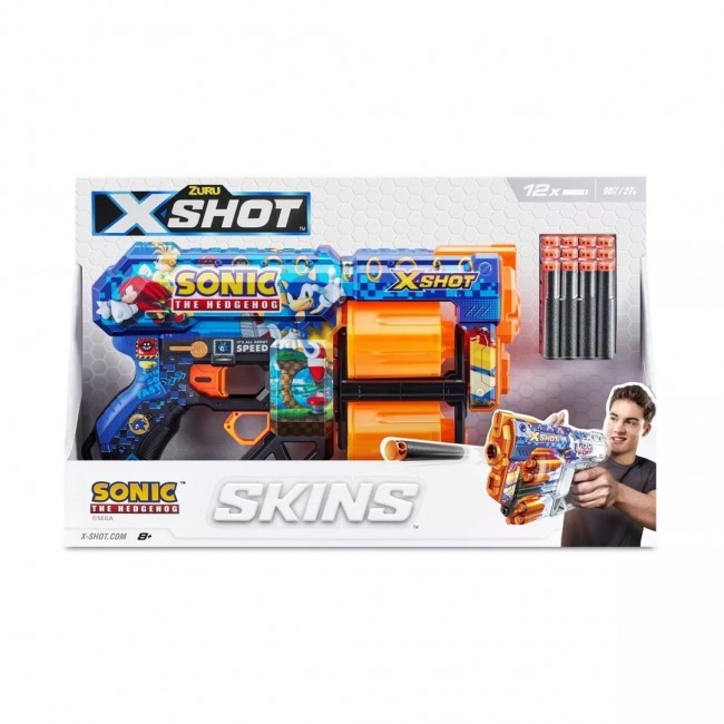 Foam Dart Blaster ZURU X-SHOT SKINS DREAD SONIC THE HEDGEHOG launcher 12 darts (36583)