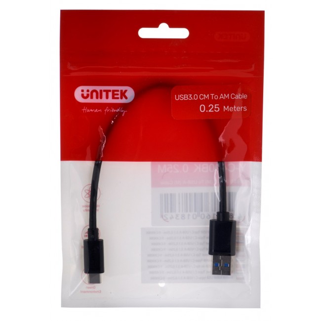 UNITEK CABLE USB-C - USB-A 3.1,M/M,0.25M, Y-C490BK