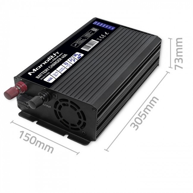 Qoltec 51956 Smart Monolith charger for LiFePO4 AGM GEL SLA batteries | 40A | 12V