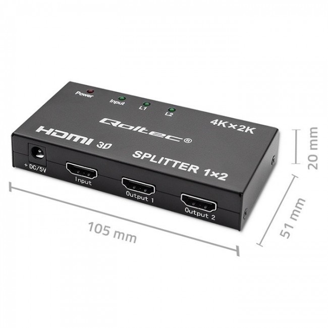 Qoltec 51796 Active HDMI Splitter 2 x HDMI 4K x 2K | 3.4Gb/s
