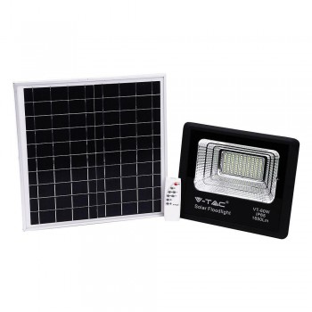 V-TAC 20W Black IP65 Solar LED Projector, Remote Control, Timer VT-60W 4000K 1650lm