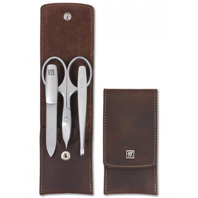 Zwilling Twinox Travel Set - Brown Leather Case, 3 Pieces - Brown