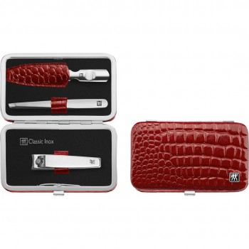 Zwilling Classic Inox Travel Kit - Red Leather Case, 3 Pieces - Red