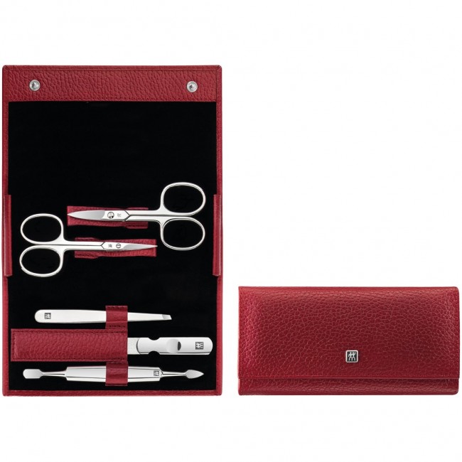 Zwilling Classic Inox Manicure Set Red Leather Case, 5 Pieces - Red