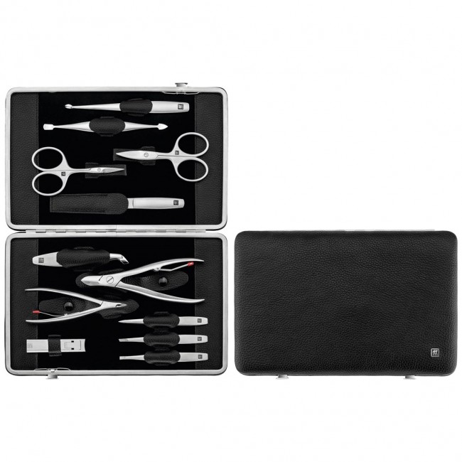 Zwilling Twinox Manicure Set - Black Leather Case, 12 Pieces - Black