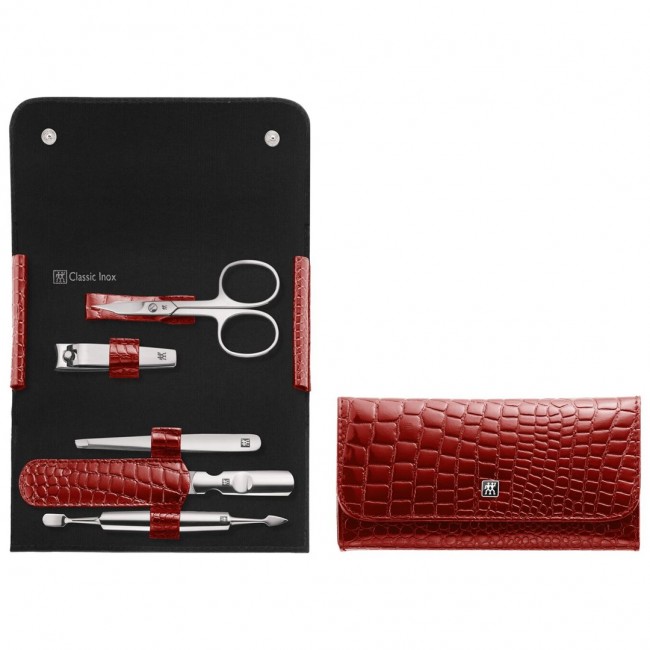 Zwilling Classic Inox Travel Set Red Leather Case, 5 Pieces - Red