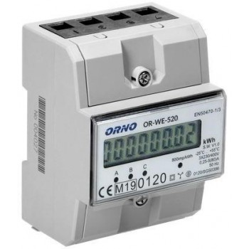 ORNO 3-phase electricity meter, 80A, MID, 3 modules, DIN TH-35mm
