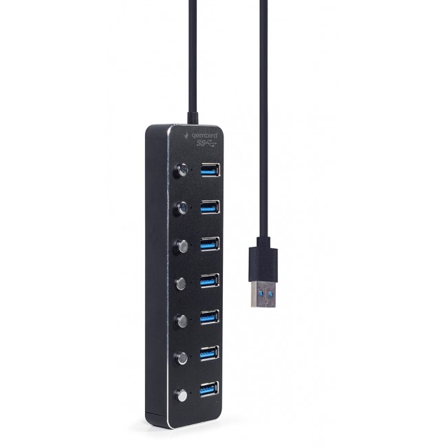 Gembird UHB-U3P7P-01 7-port USB 3.1 (Gen 1) hub with switches, black