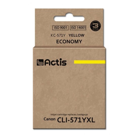 Actis KC-571Y yellow ink cartridge for Canon printer (Canon CLI-571Y replacement) standard