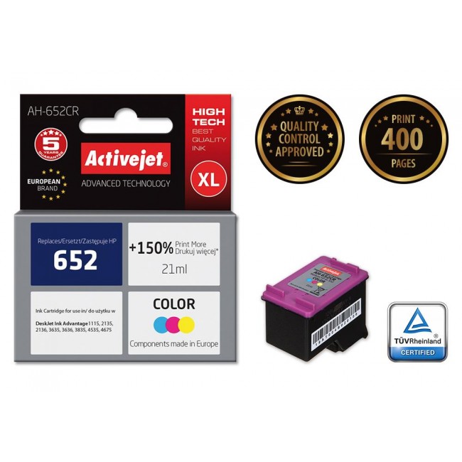 Activejet AH-652CR ink (replacement for HP 652 F6V24AE Premium 21 ml color)
