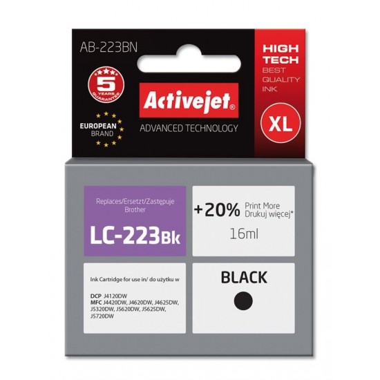 Activejet AB-223BN ink for Brother printer Brother LC223Bk replacement Supreme 16 ml black