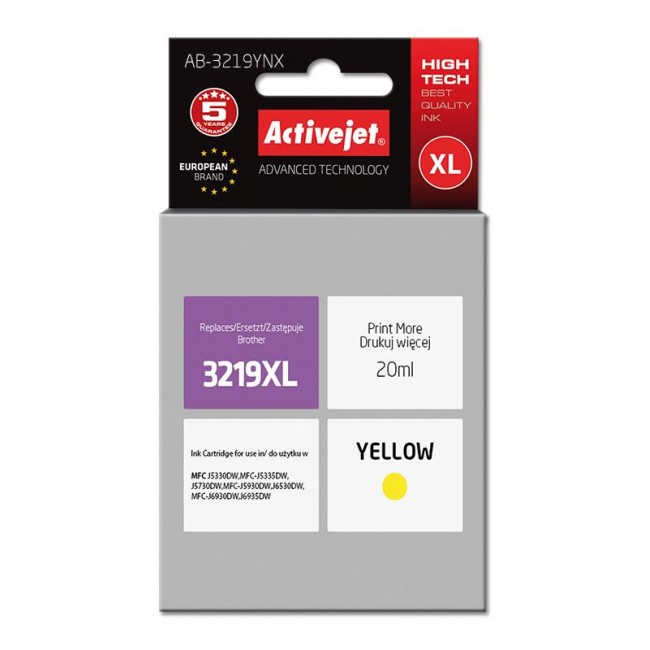 Activejet AB-3219YNX Ink Cartridge (replacement for Brother LC3219Y XL Supreme 20 ml yellow)